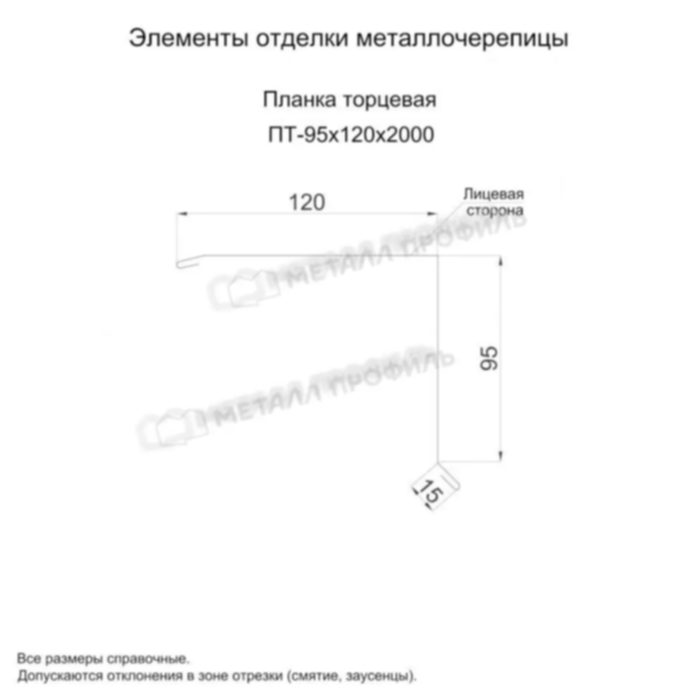 Купить планка металлпрофиль торцевая полиэстр 0,45 мм 95х120 (2м) мышиный